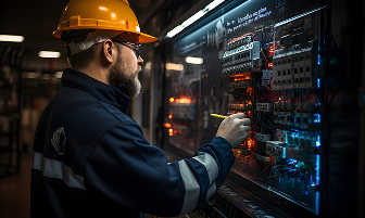 Hombre con casco trabajando